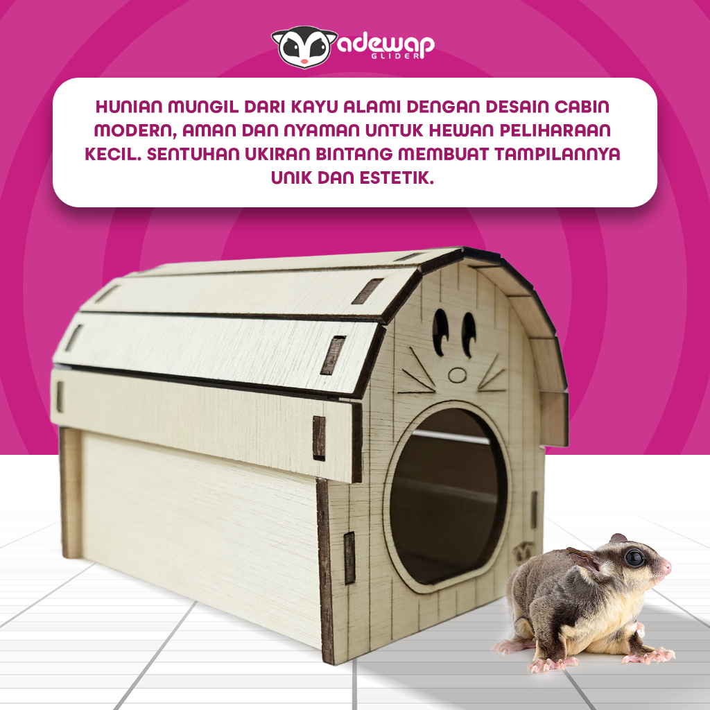 ADEWAP GLIDER House Cabin  Laser Cut Rumah Kayu Sugar Glider Hamster Marmut Tempat Bersembunyi & Bermain Hewan Kecil
