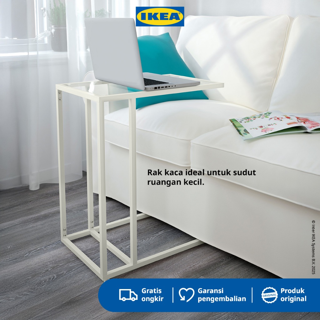 IKEA VITTSJO Meja / Stand Laptop Bahan Kaca Putih 35x65cm