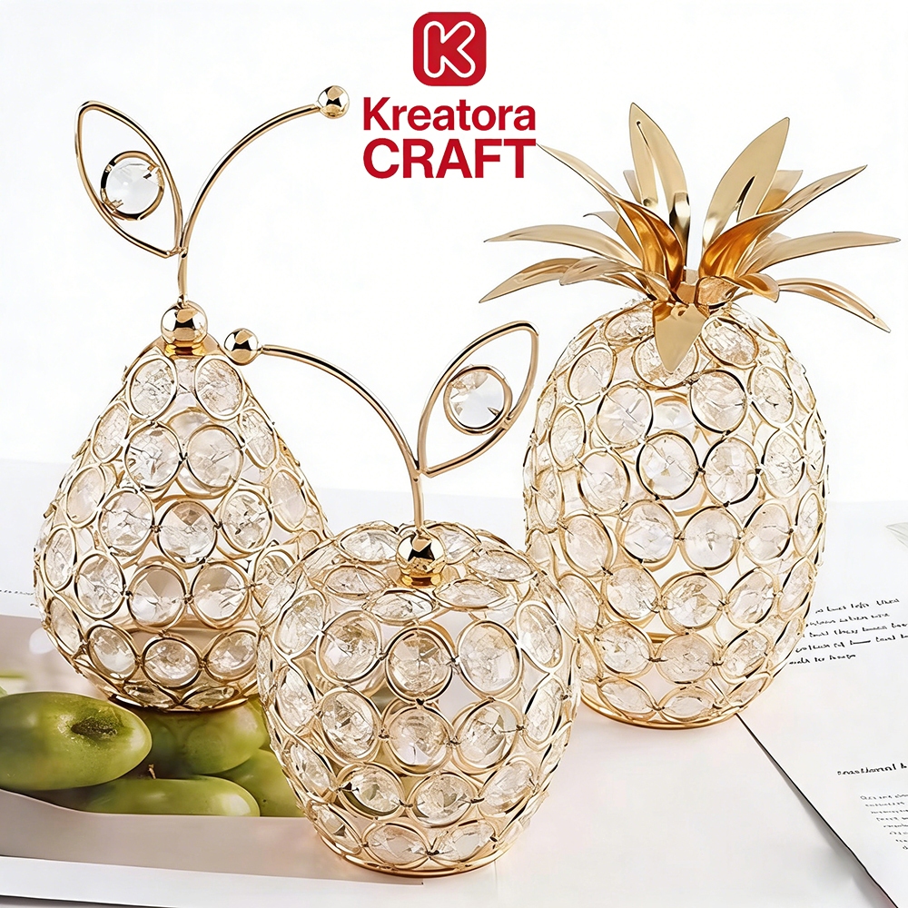 KREA TORA CRAF Ornamen Hias Kristal Emas Perhiasan Kristal Pir / Nanas / Buah Perhiasan Kristal Deko