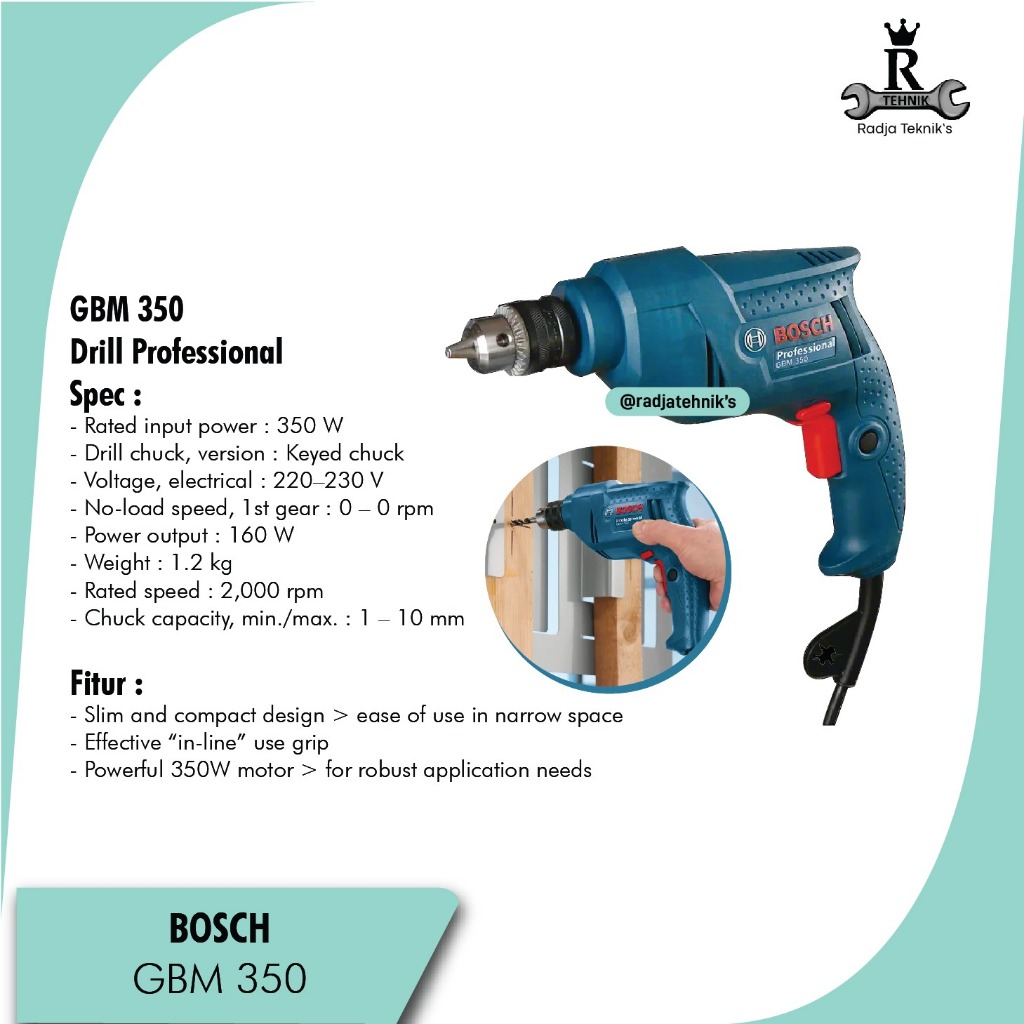BOSCH  BOSCH GBM 350  Mesin Bor Profesional GBM 350 W  Alat Tukang Serbaguna