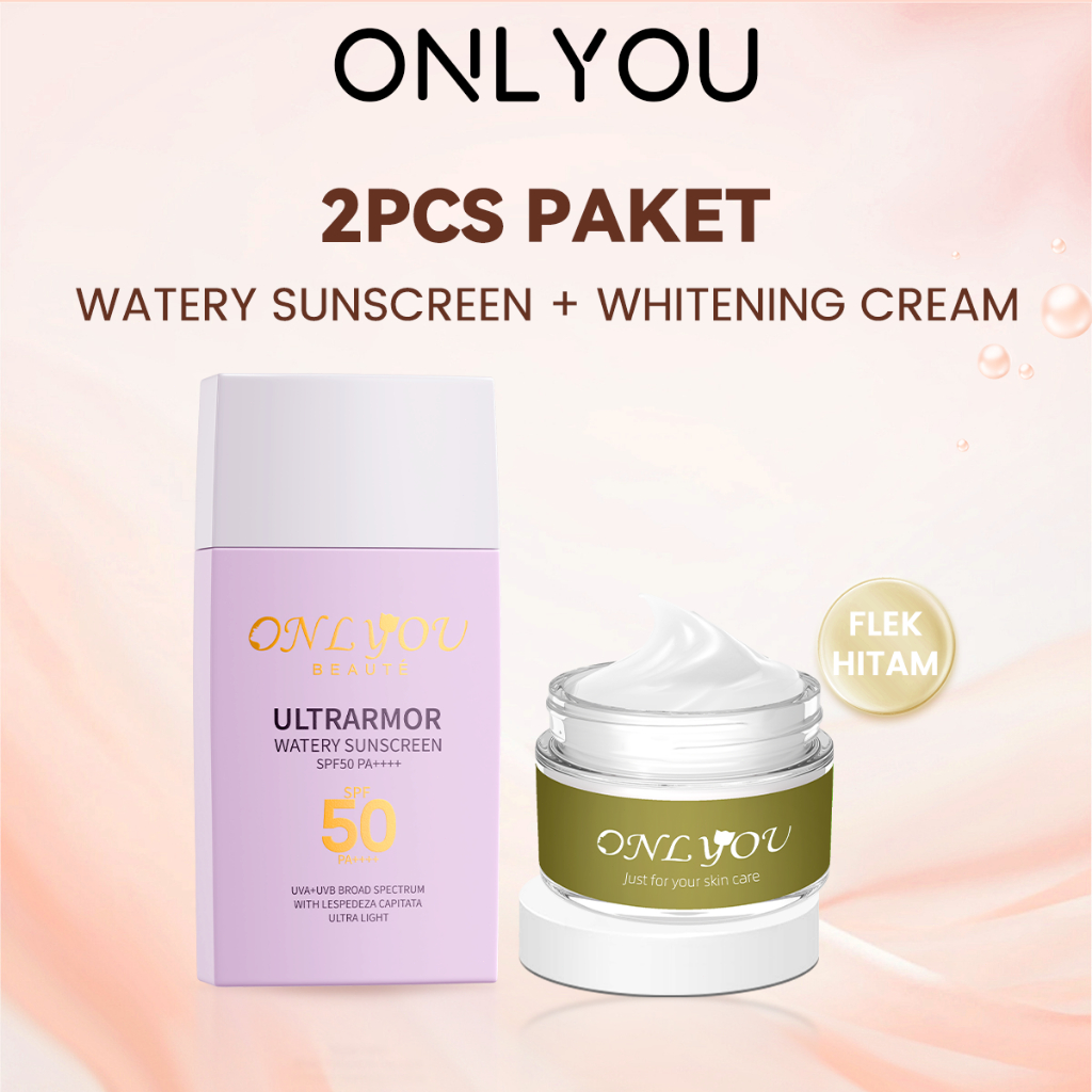 ONLYOU Skincare 2Pcs PAKET ONLYOU Ultrarmor Watery Sunscreen SPF50 PA++++ Dan Whitening moisturizer 