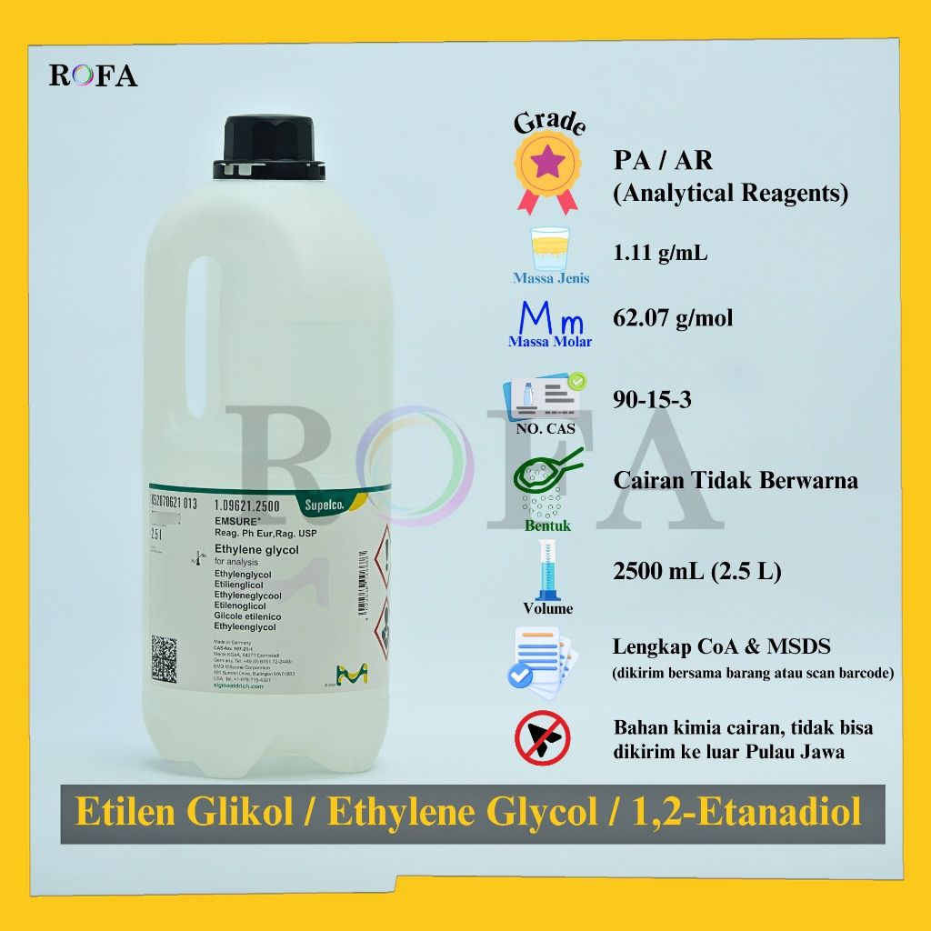 Etilen Glikol / Ethylene Glycol / 1,2-Etanadiol / HOCH2CH2OH Pro Analisis 1000 mL - 2500 mL