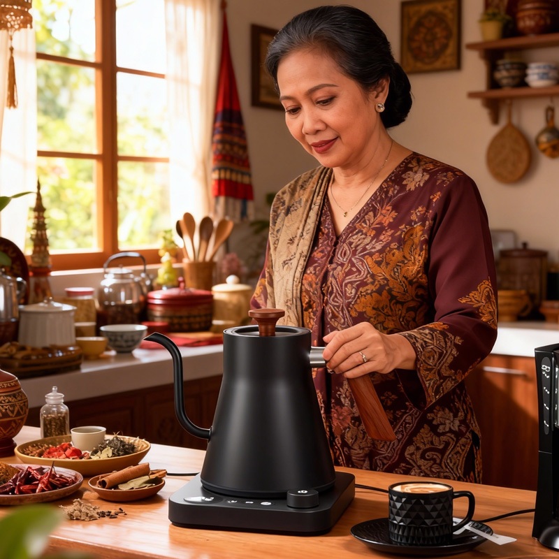 Ketel Listrik Termostatik Pintar 2025, Ketel Tuang Kopi, Pembuat Kopi, Ketel Leher Angsa