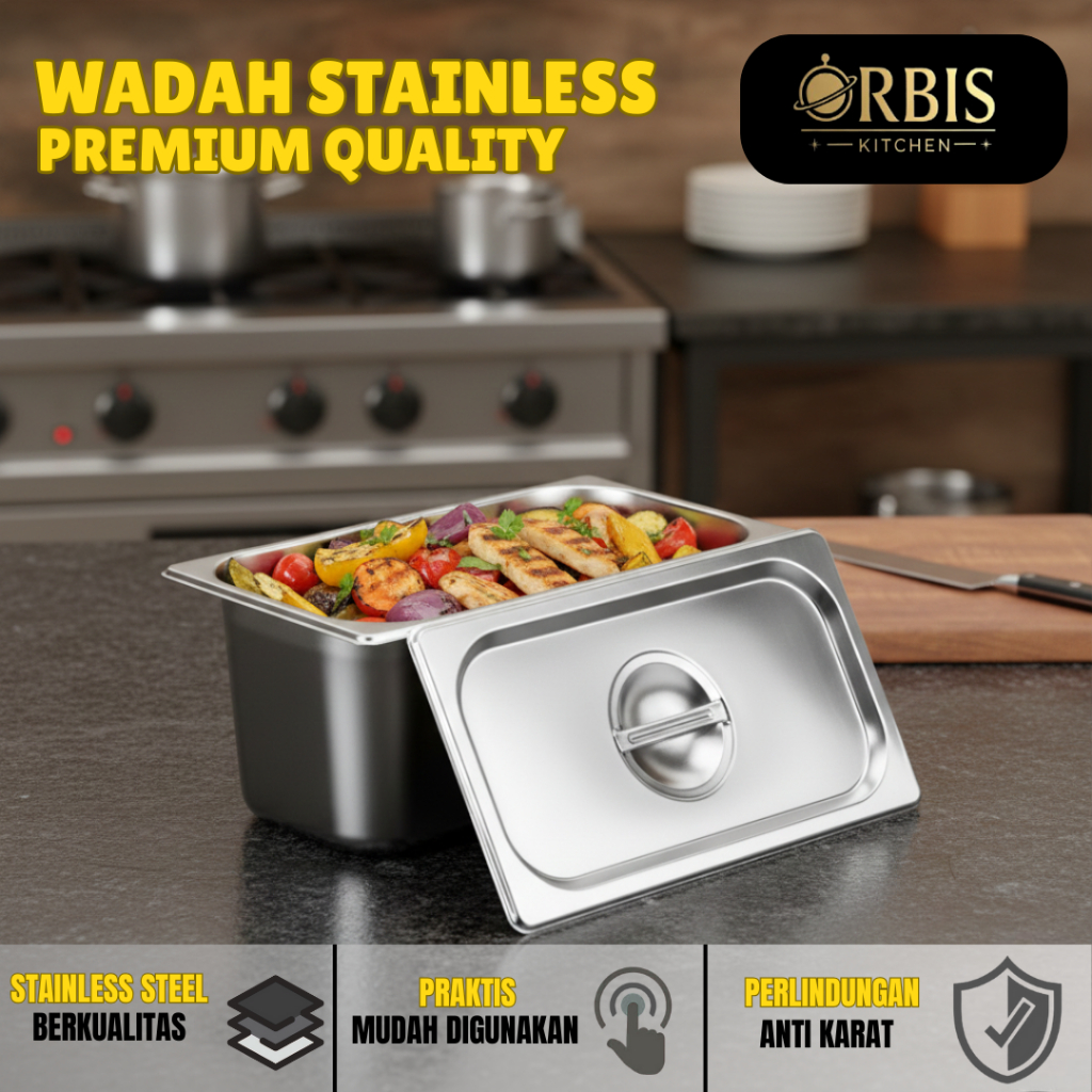 Wadah Stainless Steel Bertutup Serbaguna Wadah Sayur Tutup Wadah Makanan dan Lauk Stainless TR321