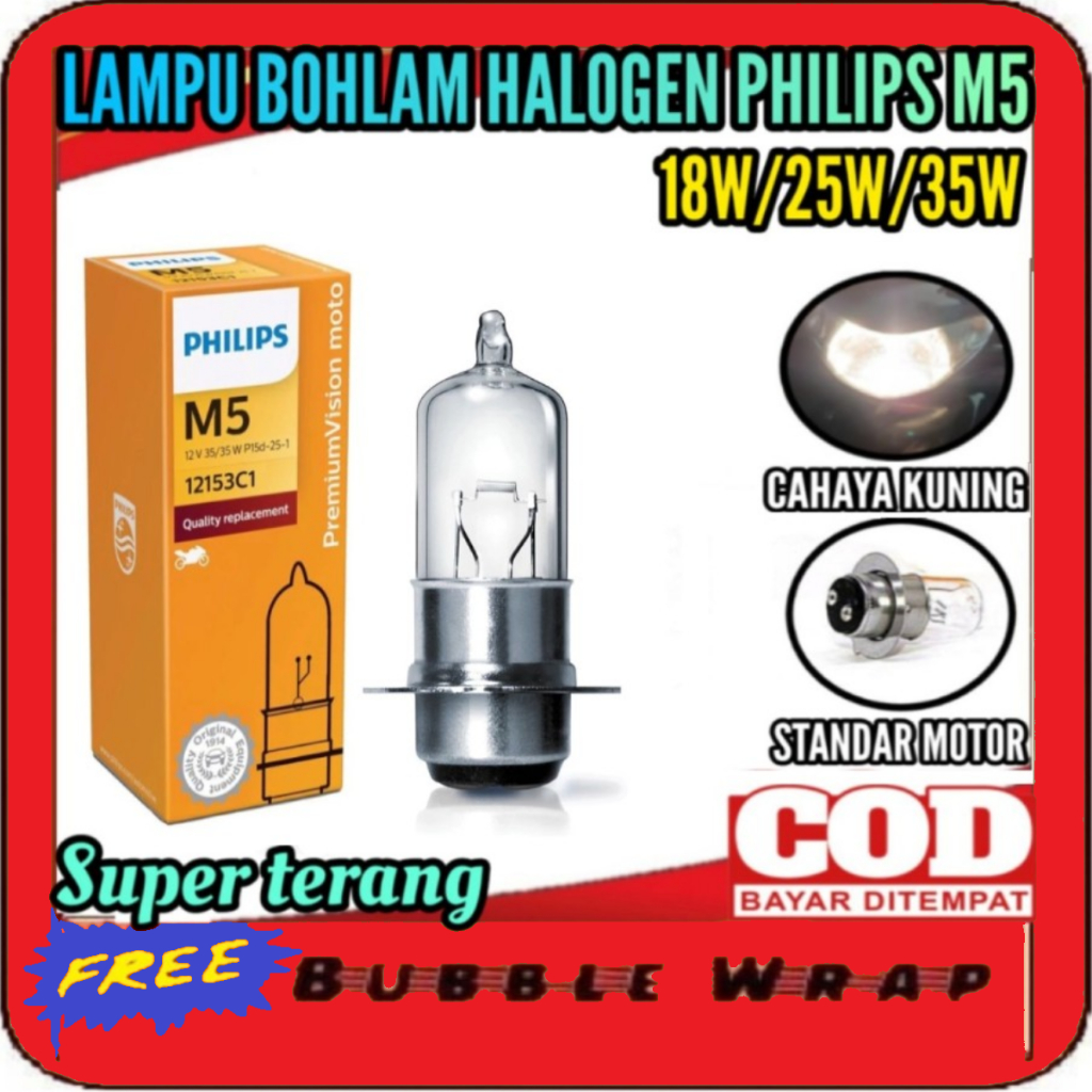 Bohlam Lampu Depan Halogen Motor Bebek Matic Philips H6 M5 Universal