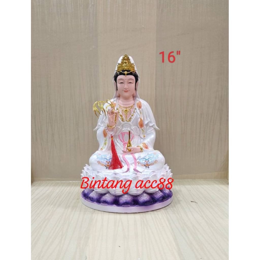 patung dewi kwan im/ kwan in/ guan yin- putih - fiber - 16inch