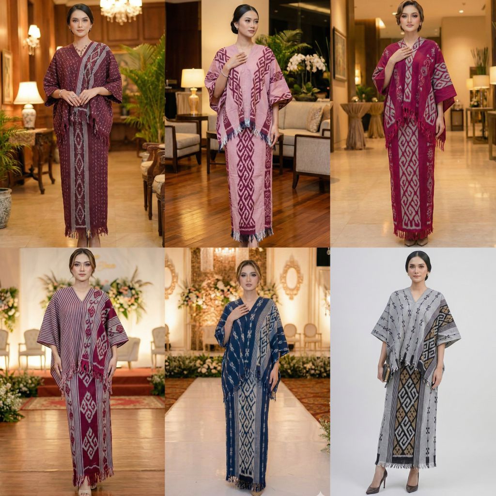 One Set Ethnic MARIMAR (Top Batwing & Rok Rits Belakang Pinggang Karet ) Ori Tenun Troso