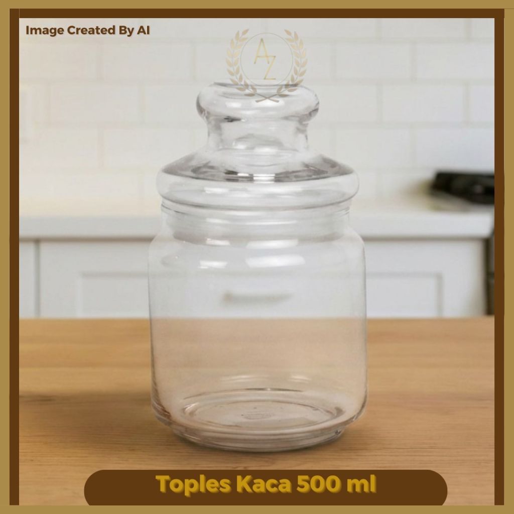 Toples kaca polos + tutup kaca unik - 1 pcs 500ml/ toples kaca + tutup kaca unik dan harga murah