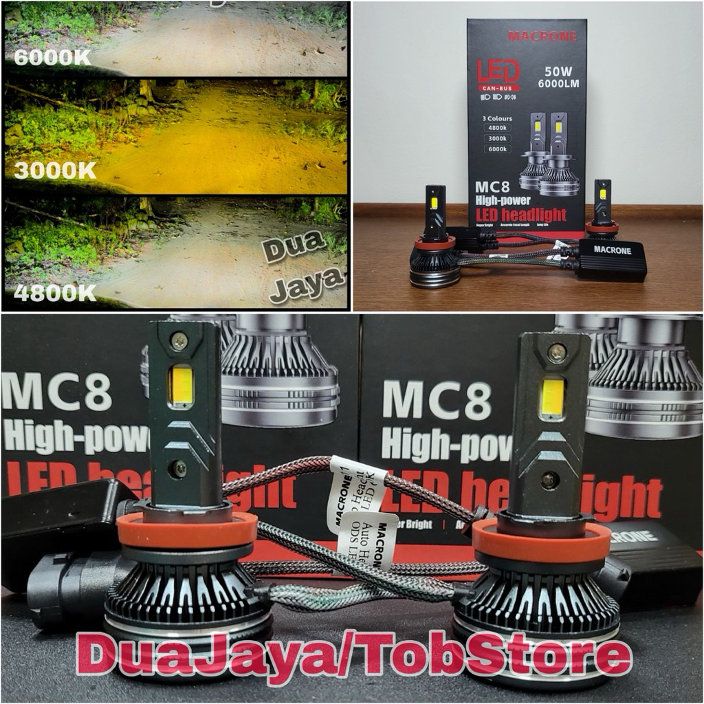 Lampu Mobil Turbo Led Macrone MC8 H4 Double 3 warna