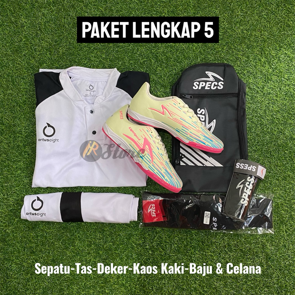 Promo PAKET HEMAT Sepatu Futsal Bonus Tas / Deker / Kaos Kaki / Baju Dan Celana COD Bayar Ditempat