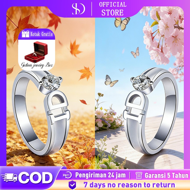 Cincin couple Pasangan Silver 999 Desain Perak Berlian Emas Gaya Korea Inisial Berlian dengan "I Do"
