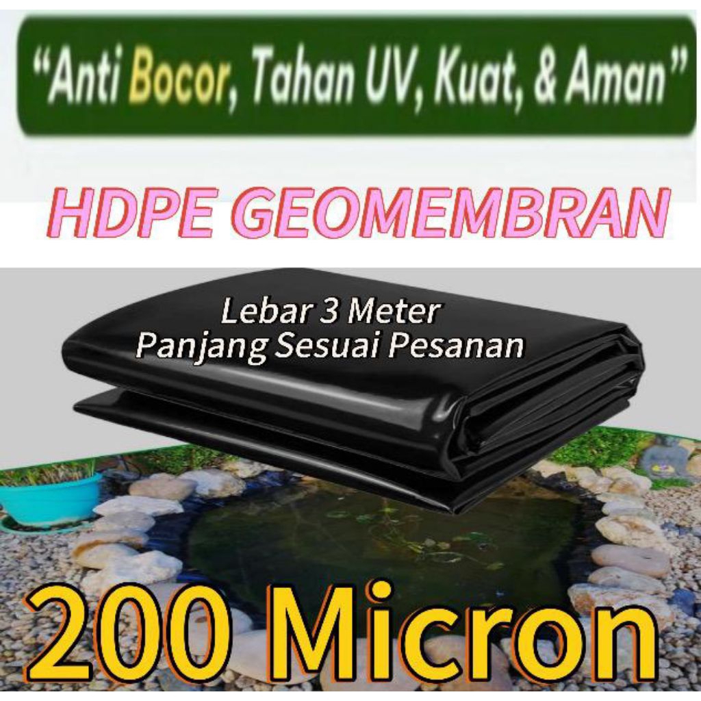 Plastik Hdpe Geomembran Lebar 3 meter tebal 200 Micron