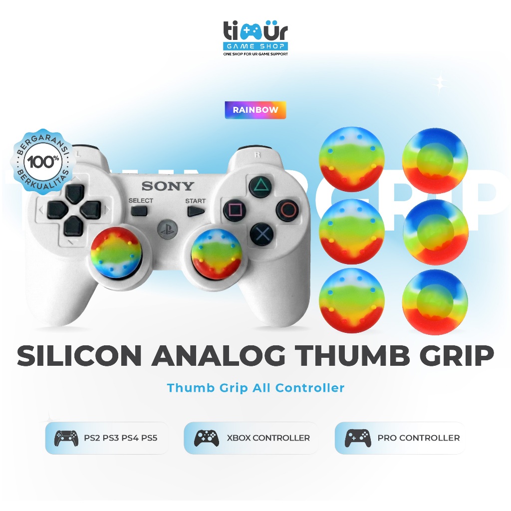 Karet Silikon Analog Thumb Grip Stik PS2 PS3 PS4 Xbox 360 One Pelangi