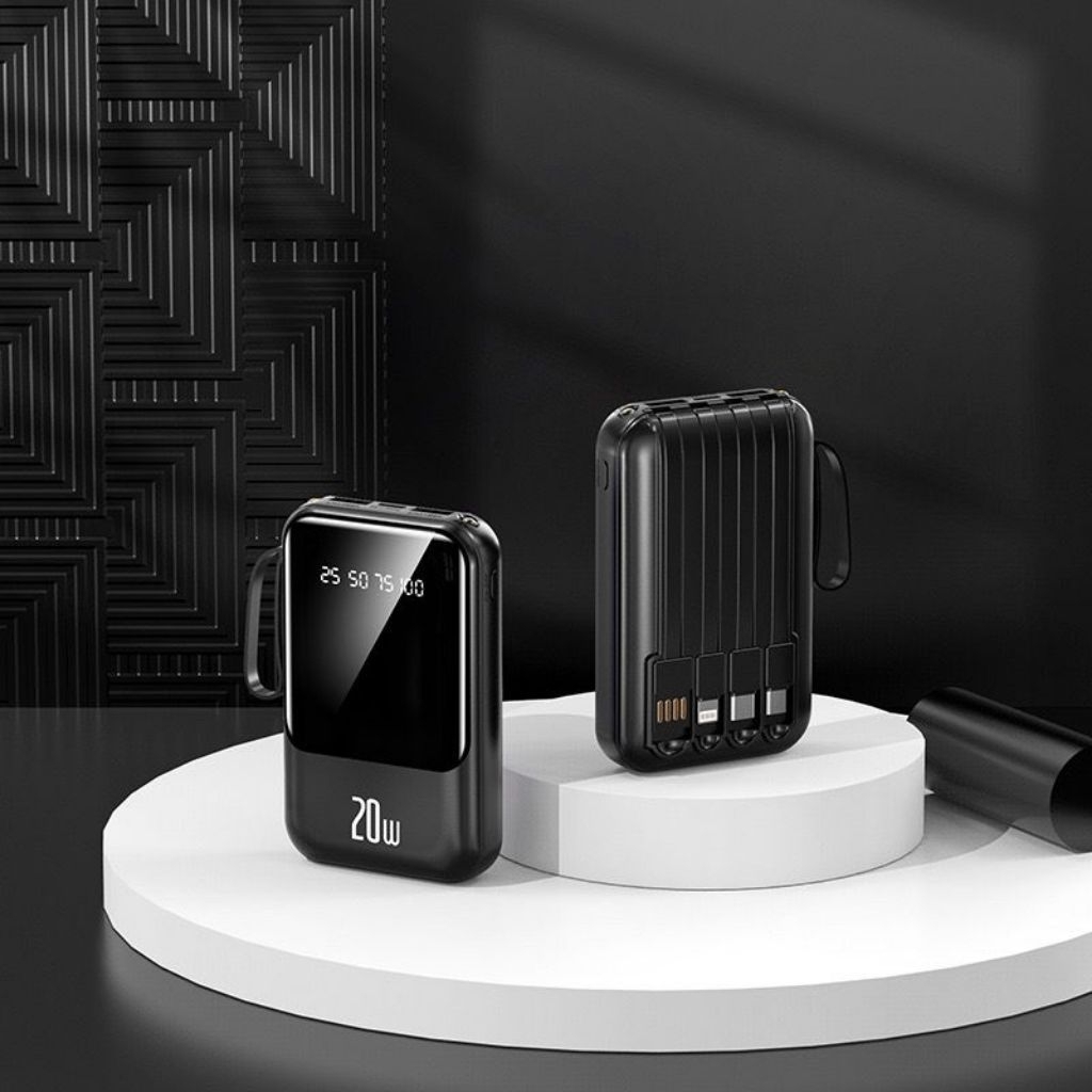 Powerbank Simple 10000mah 20000mah Mini Fast Charging With 4 Kabel Data LED Senter Display