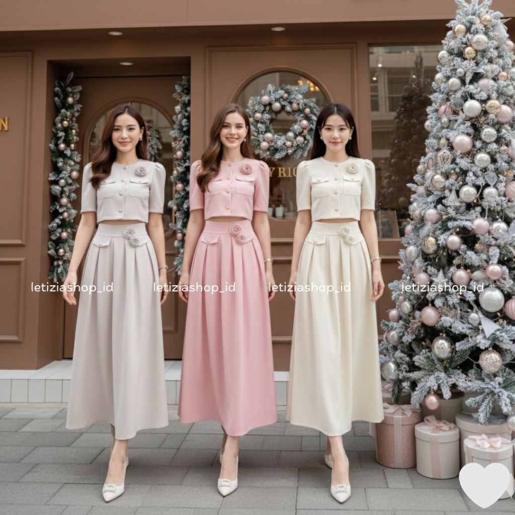 LETIZIA - HYERI ONE SETELAN ROK WANITA VINTAGE KOREA STYLE ELEGANT