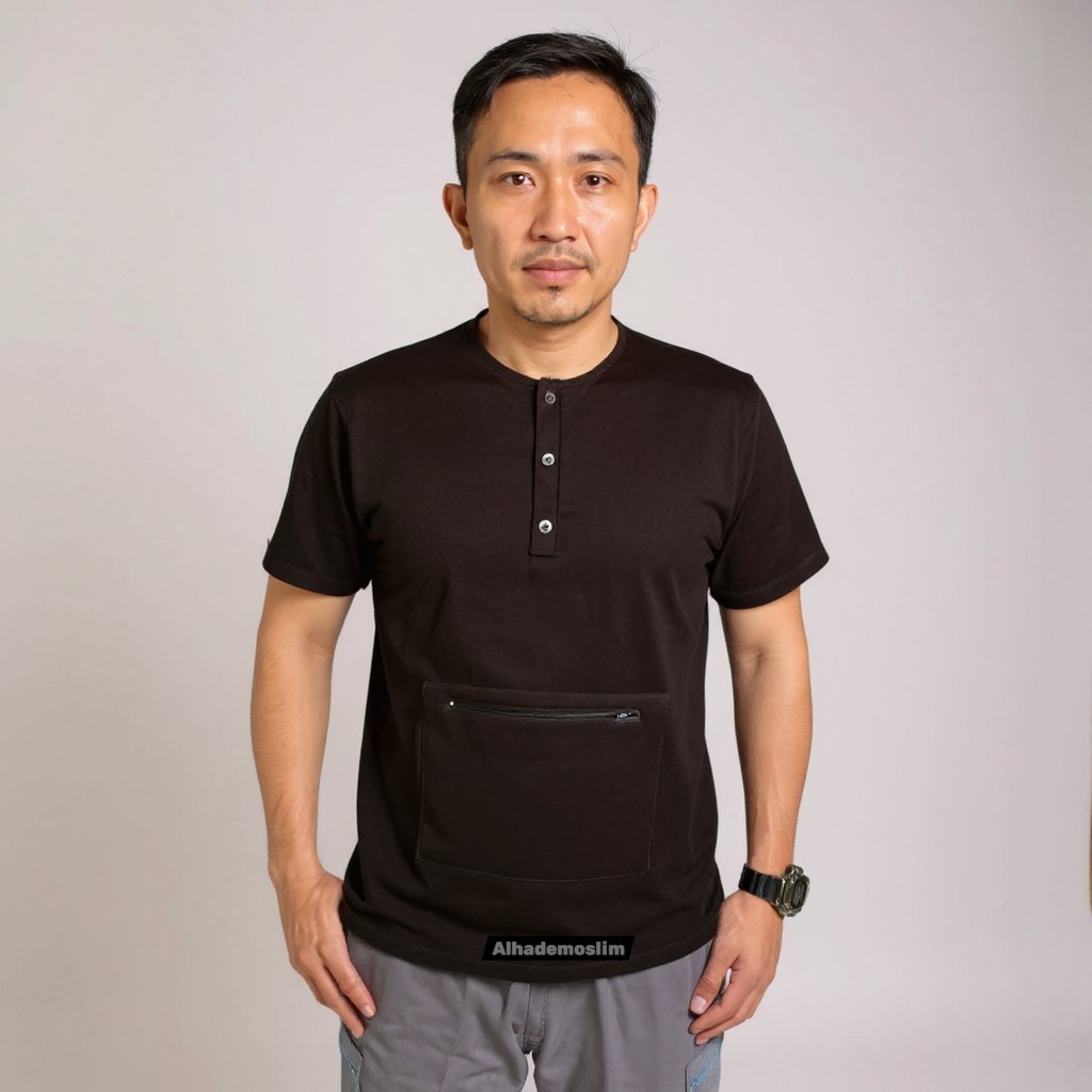 [ALhade] Baju Kaos Haji Umroh Eksklusive Kerah Wangki Dan Bulat Bahan Cotton Combed30s Saku Resletin