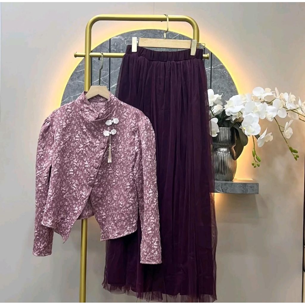 Set Tutu Fukoro Wanita Kekinian – Atasan Fukoro Emboss & Rok Tutu, Super Cantik