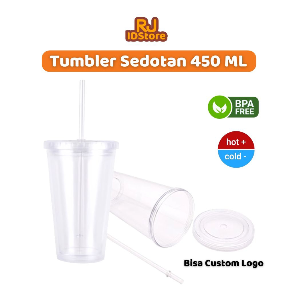Tumbler Tumblr Cup with Straw Mug Gelas Air Sedotan Aesthetic Plastik Transparan Bening 450Ml