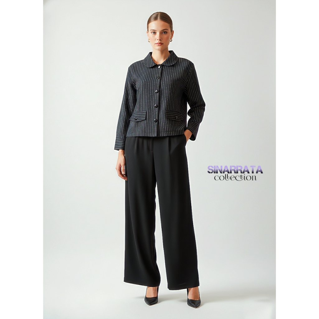 Blazer wanita pinstripe Korean Style Semi Wool Premium | semi jas formal modern nyaman - Sinarrata