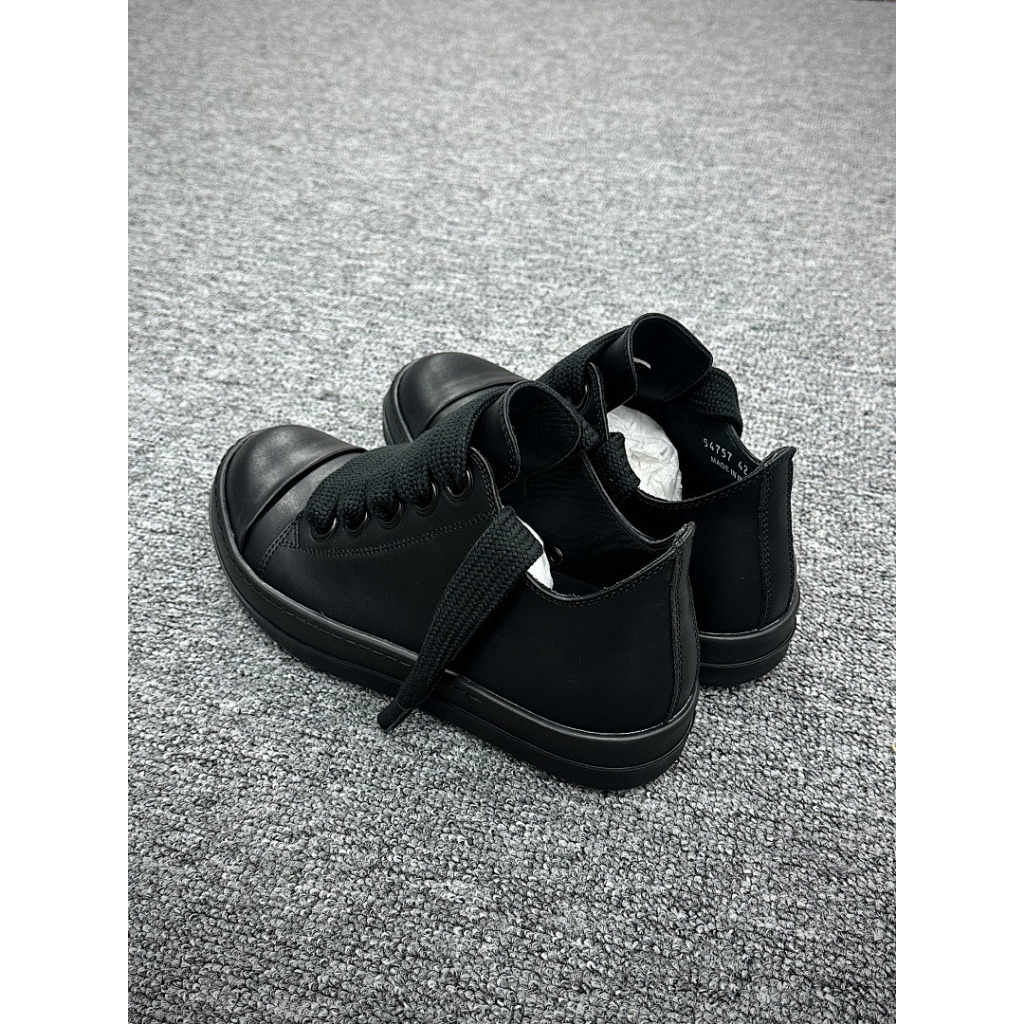 Rick Owens Lido Jumbo Laced Low Sneaker in black leather