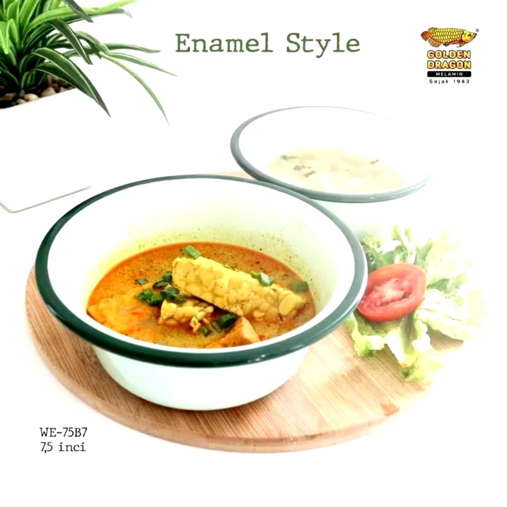 (12 pcs) Grosir lusinan Mangkok Bulat Enamel Bahan Melamin 7,5 inch Golden Dragon WE-75B7
