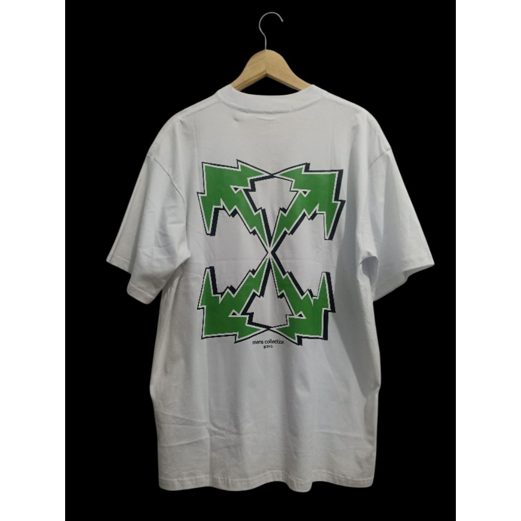 preloved kaos t-shirt off white ow green arrow putih size L XL