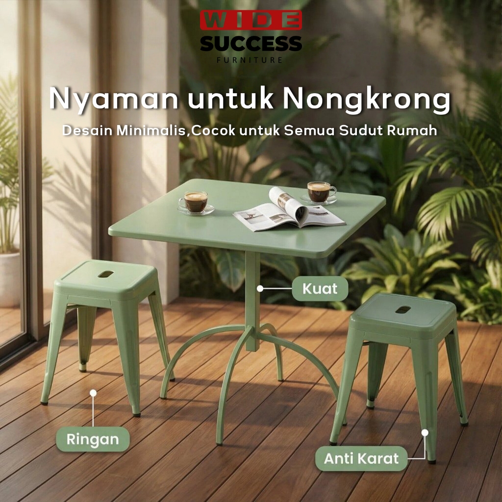 [set 1 Meja +2 Kursi]Meja dan kursi combo, meja persegi,full besi kursi, cafe teras taman outdoor,Wa