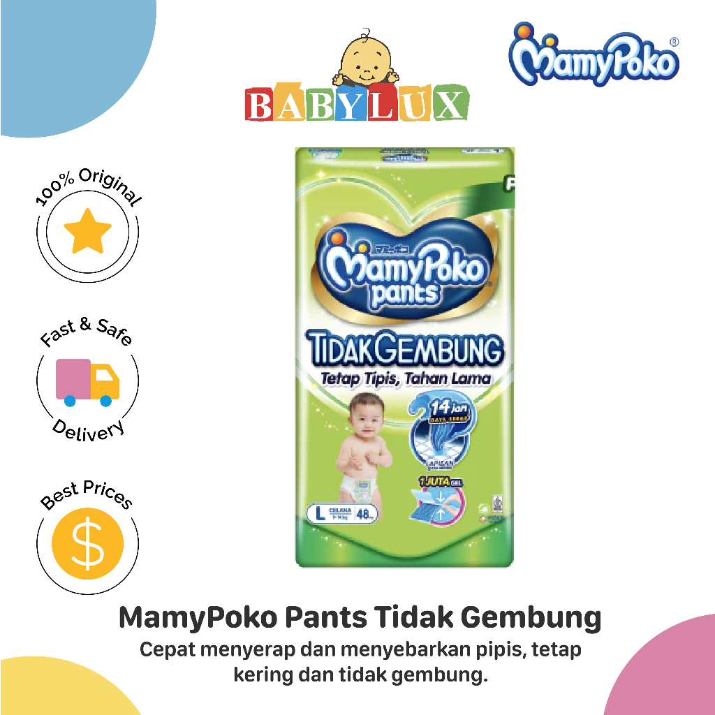 MamyPoko Pants X-tra Kering Slim Tidak Gembung - L 48