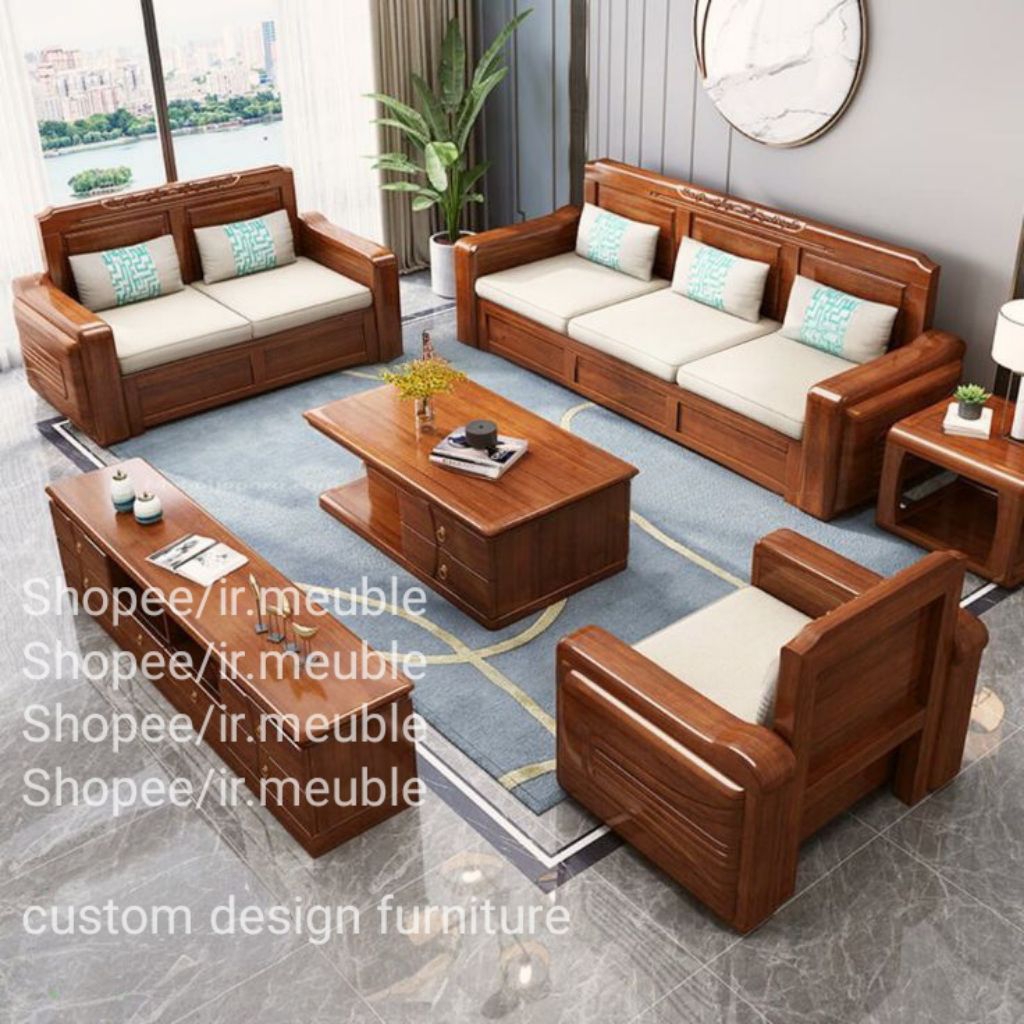 Kursi Tamu Minimalis Modern Kayu Jati Daphnie Sofa Bed Fabric Tempat Duduk Abu Abu Tua Informa
