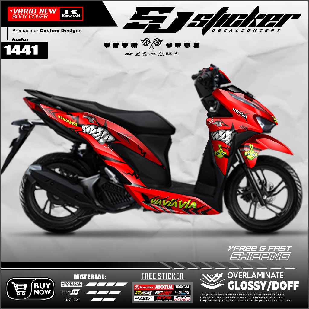 1441 Stiker Decal Honda Vario 125-150 Stiker Striping Full BodyDESAIN HIU SHARK