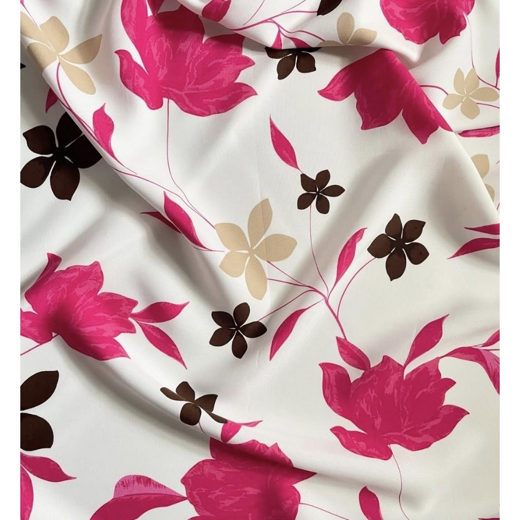 Rayon twill motif bunga fuschia