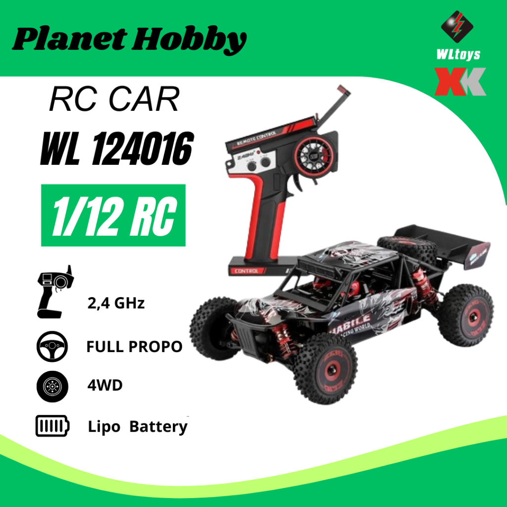 RC Car Wltoys 124016 75 km/h 1:12 4WD RC Truggy Brushless Off-Road RTR