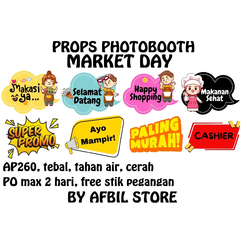 Aksesoris Photobooth Market Day Bussines Day / Dekorasi Hiasan Market Day Acara Bazar Kelas TK SD