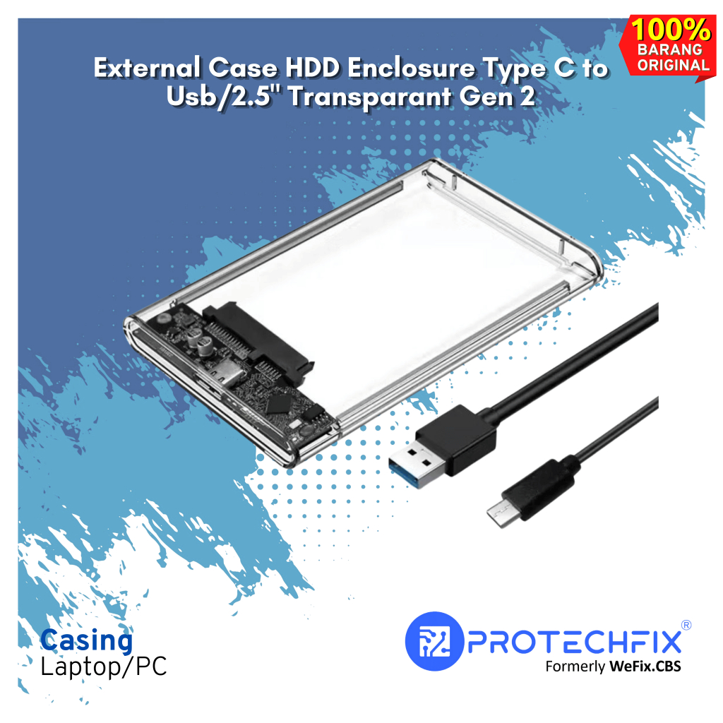 External Case HDD Enclosure Type C to Usb/2.5" Transparant Gen 2