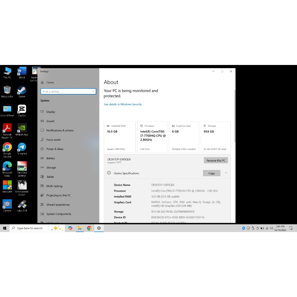 motherboard mainboard dell inspiron 15 7577 P72F intel core  I7 7700HQ nvidia GTX1060 7000 series