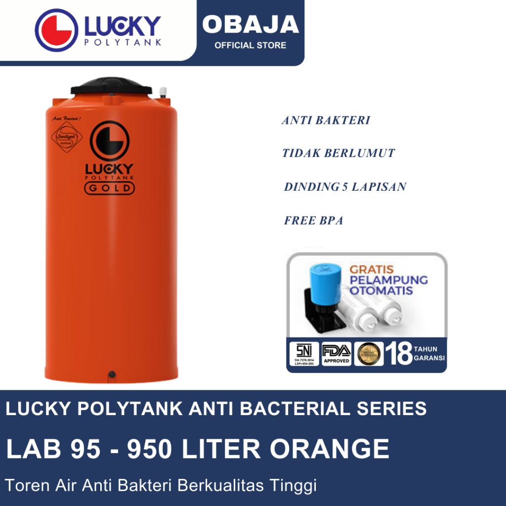 Lucky Polytank Toren Air LAB 95 Orange / Toren Air LAB 950 Liter Orange Lucky Polytank
