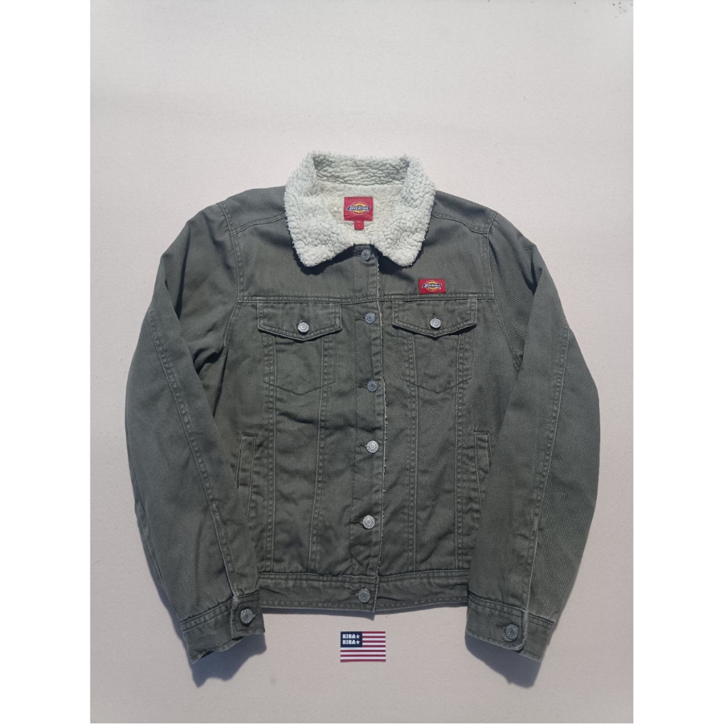 Dickies Sherpa Lined Trucker Jacket Olive Green Size L