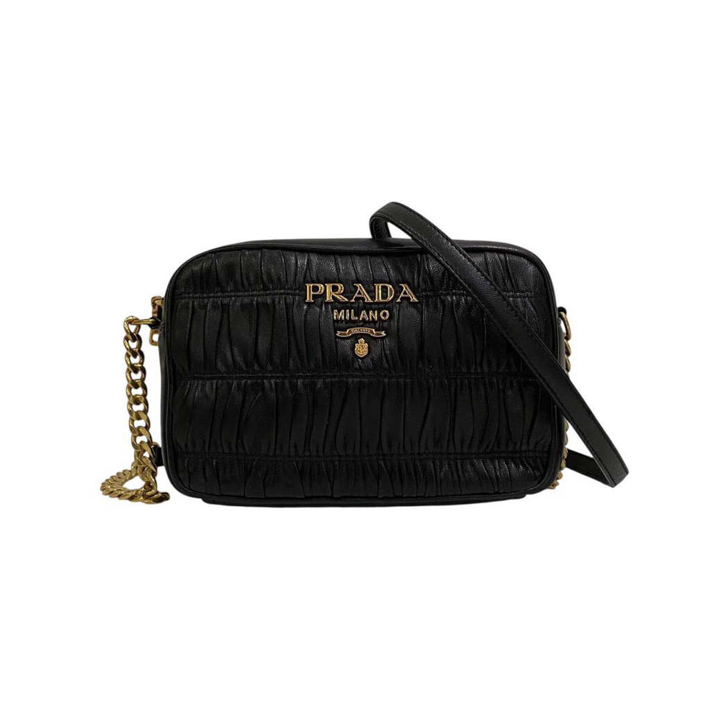 (PRELOVED) Prada Gaufre Camera Bag Lambskin Black GHW