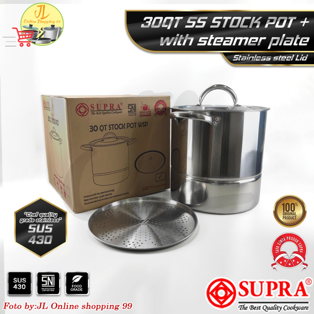SUPRA steamer pot 30qt / 28,5liter / panci jumbo stainless + tutup / panci sayur