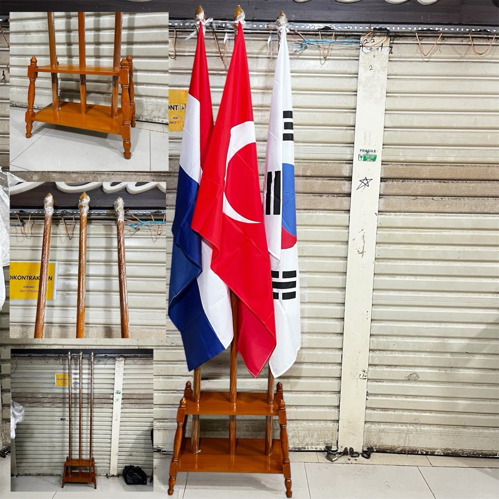 Lancar Jaya Advertising Tiang Bendera Pataka Set Premium/Tiang Bendera Pataka Ruangan/Tiang Pataka I