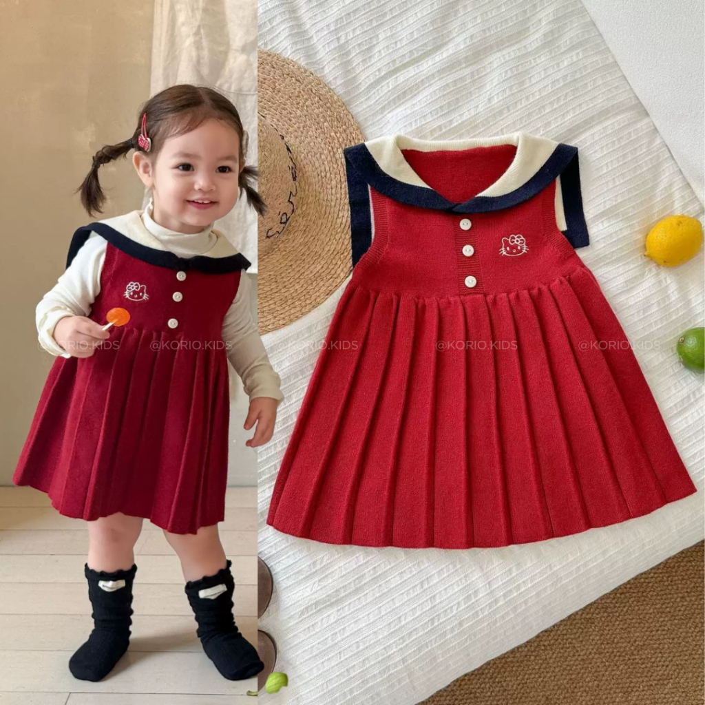 Dress Anak Perempuan Dress Knitt Kerah Sailor Fashion Anak Perempuan Pakaian Anak Perempuan Outfit A