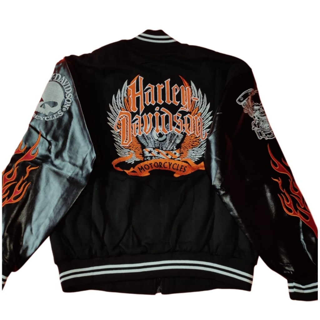 Jaket Varsity Harley-Davidson Hitam Flameskull