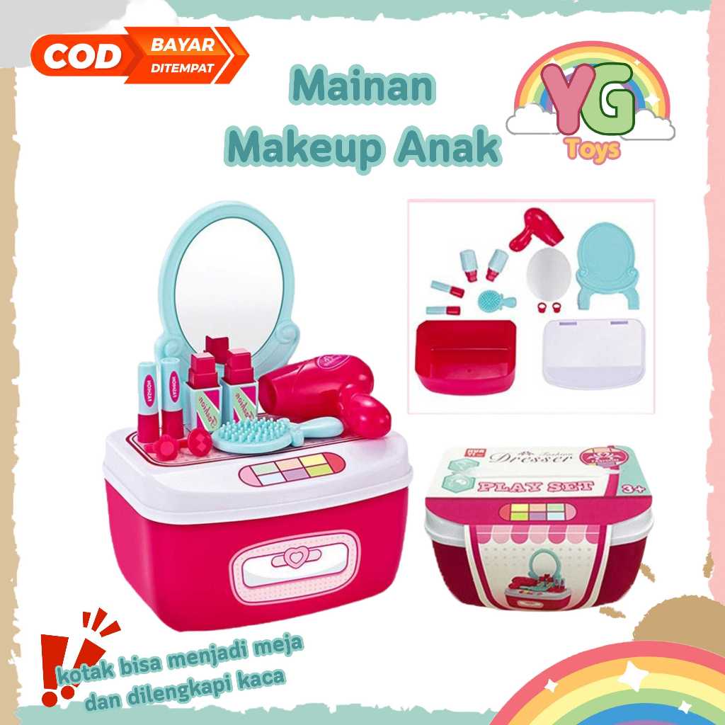 YGtoys Mainan Make Up Anak Perempuan Set Mini Dandan Dandanan Mekap Makeup Dengan Kotak dan Meja Edu