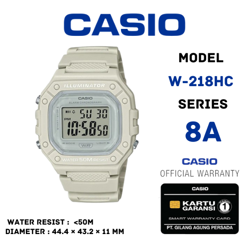Casio General W-218HC-8AVDF / W-218HC-8A / W-218HC Jam Tangan Wanita Digital Karet Original
