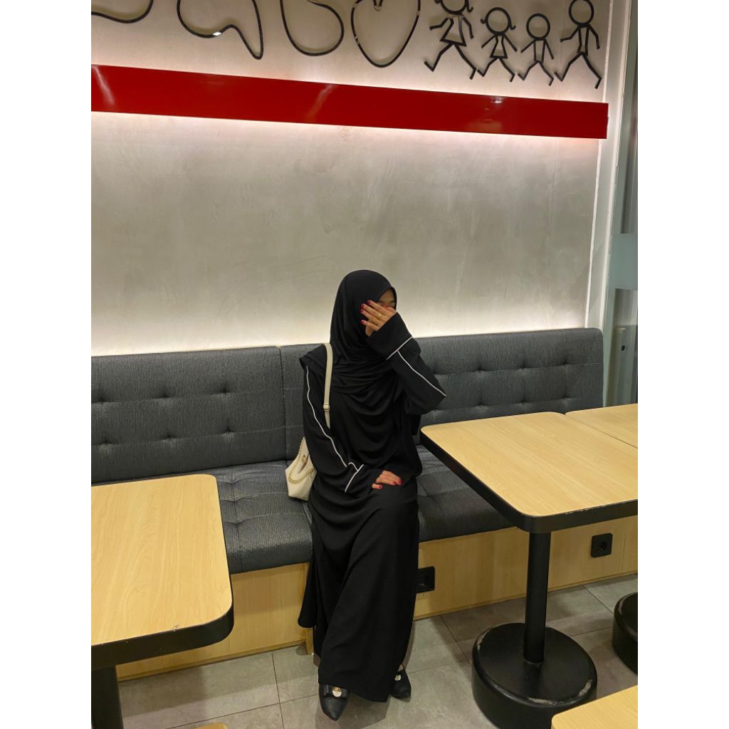 preloved abaya black list putih