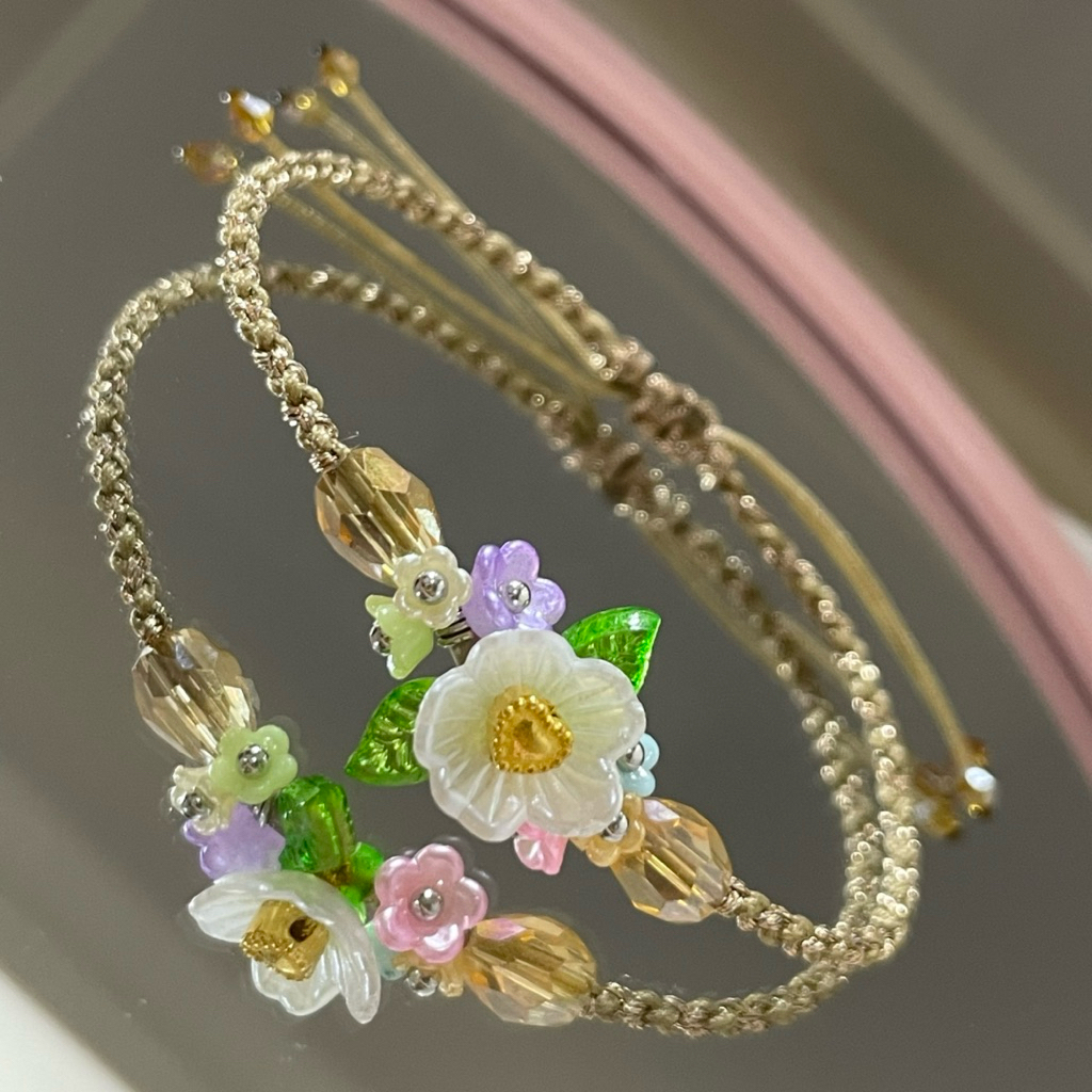 Gelang Tali Manik Bunga Variasi Emas Kadar (24K 999%) Charm Love