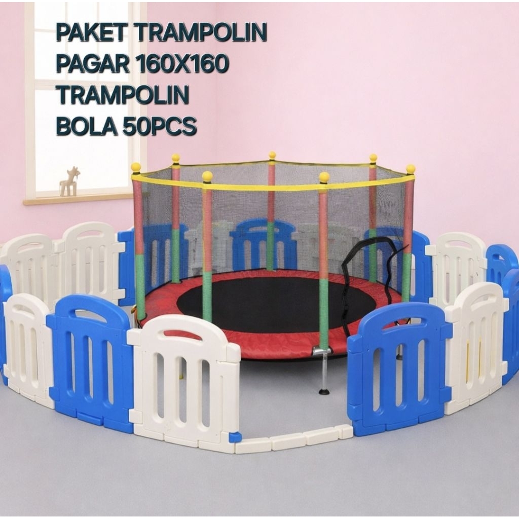 pagar Trampolin anak lengkap bonus bola mandi bola
