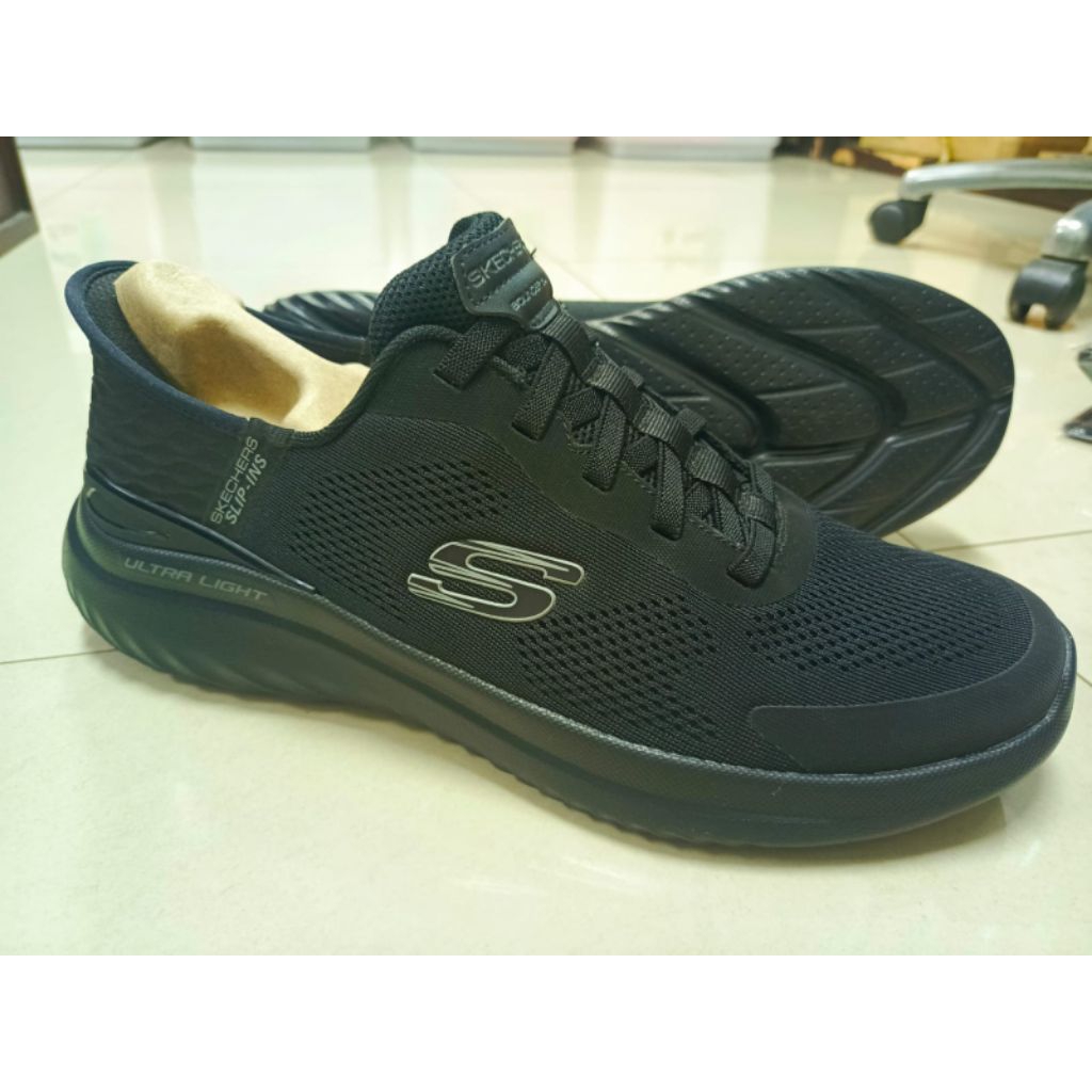Sepatu Skechers slip in vegan Bounder 2.0 EMERGED full BLACK original sport station sepatu sekolah s