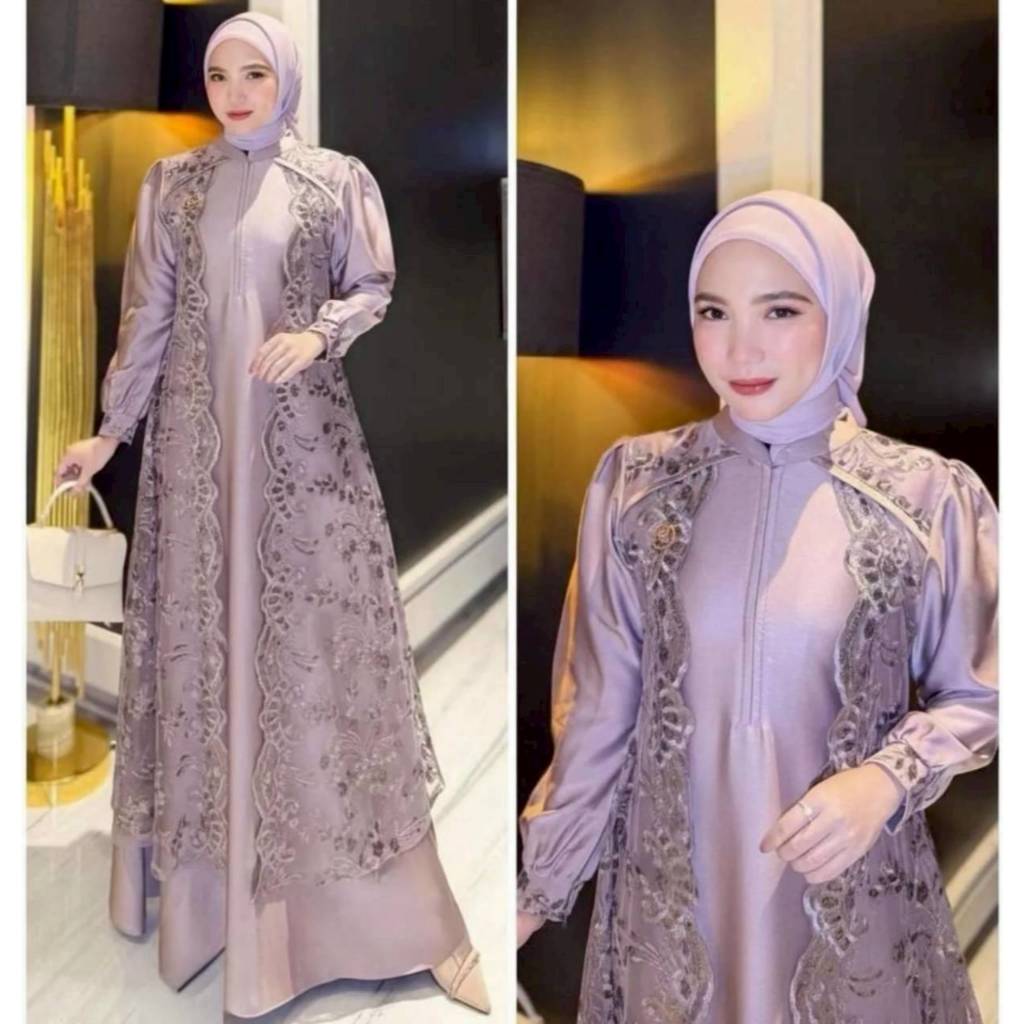 Devita Dress Kondangan Wanita Gamis Lebaran 2026 Velvet Mix Brukat Mewah Elegant New Nitha Fashion M