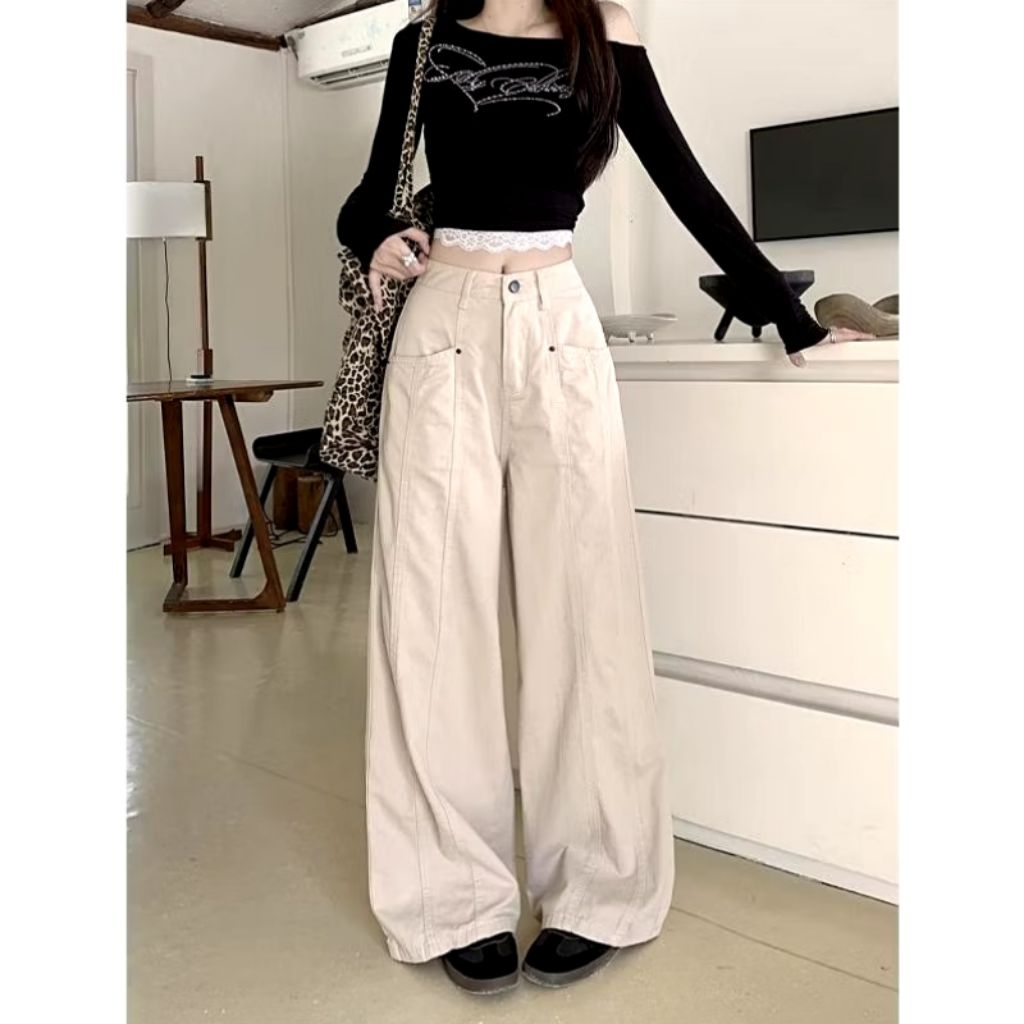 COD Lulu Jeans - Celana Jeans Highwaist Celana Cream Celana Loose Jeans Celana Jeans Wanita Kulot Je